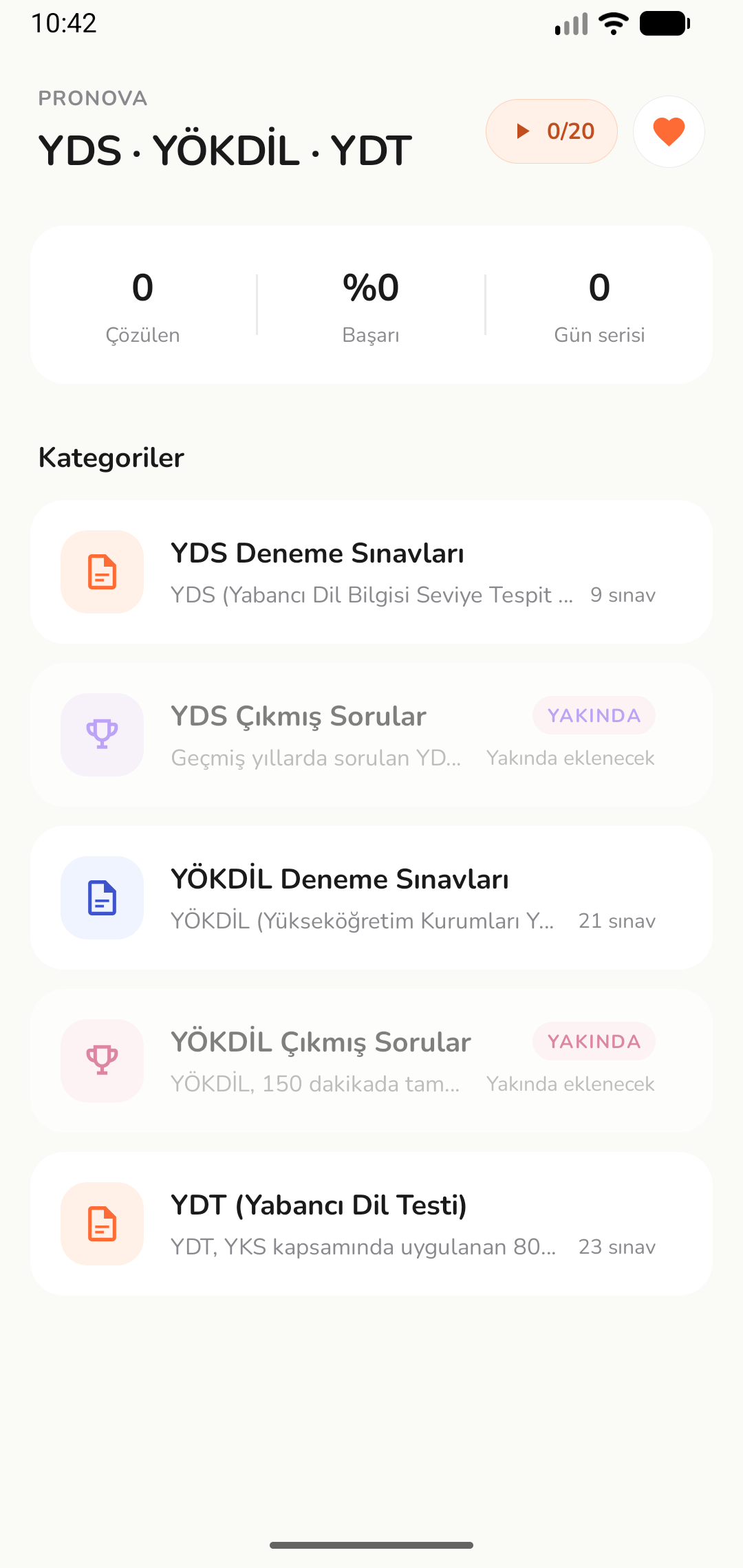 Pronova ana ekran: kategoriler